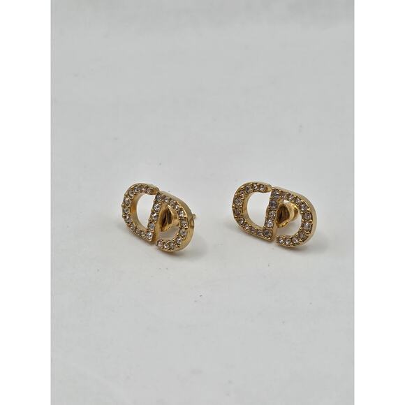 Christian Dior Goldtone Crystal CD Stud Earrings - Picture 7 of 14